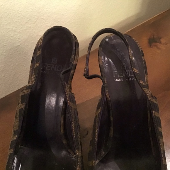 Authentic Fendi Canvas Wedge Slingback Heels - Picture 9 of 10